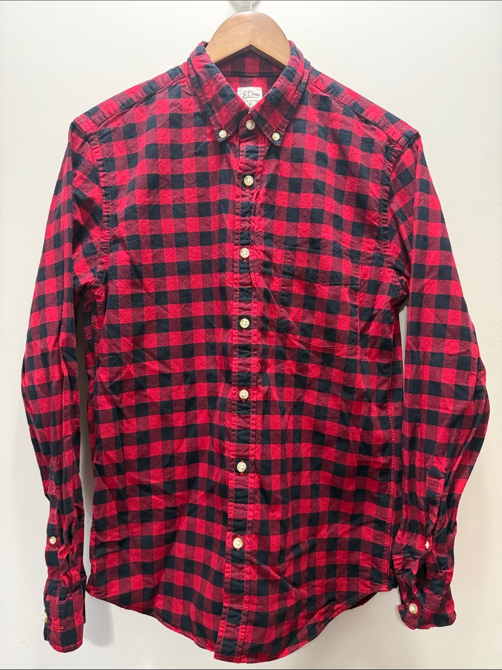J. Crew Red and Black Buffalo Plaid Button-Down Shirt Size M 28.5x22